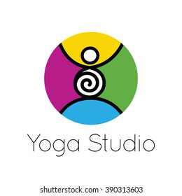 Stylized yoga icon.