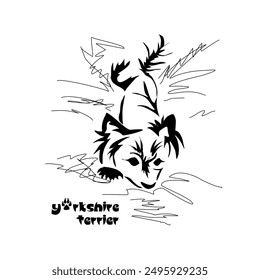 Stylized Yorkshire Terrier. Vector drawing of a small dog. Gestalt animal design