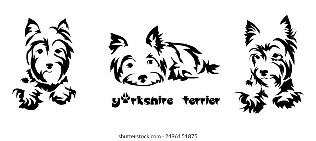 Stylized Yorkshire Terrier. Vector drawing of a small dog. Gestalt animal design