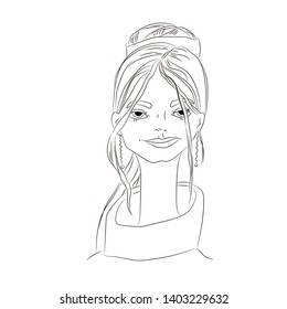 Stylized young girl with hairstyle. Vector image.
