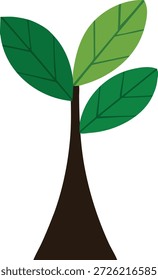 Un árbol joven estilizado con un tronco delgado y dos pares de hojas verdes brillantes y oscuras.