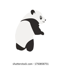 Stilvoll junge, sehr süße Panda Ganzkörperzeichnung. Vektorgrafik im flachen Stil, einzeln auf weißem Hintergrund. Einfache Panda-Ikone oder Logo-Design. Zur Verwendung in Print, Web, App.