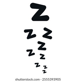 Stylized "Z" letters arranged in descending order of size, symbolizing sleep or snoring. Ideal for designs related to rest, tiredness, or bedtime.