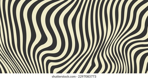 Stylized zebra pattern. Retro wavy fluid stripes and stains background. Abstract monochrome texture in 60s or 70s style. Liquid hippie wallpaper for cover, poster, flyer, banner. Vector