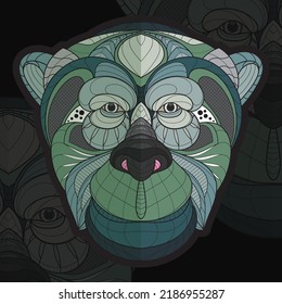 Ilustración estilizada del mono con coloración animal de zentángulo
