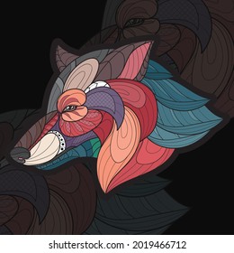 Stylized zentangle animal coloring wolf illustration