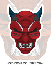 Stylized zentangle coloring chinese demon mask illustration
