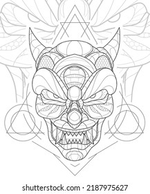 Stylized zentangle line art chinese demon mask illustration
 