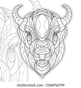 Stylized zentangle lineart animal bison illustration
