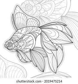 Stylized zentangle lineart animal koi fish illustration