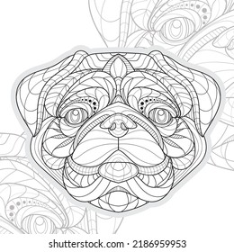 Stylized zentangle lineart animal pug dog illustration
