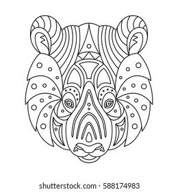 Stylized zentangle panda isolated on white background. Hand drawn sketch for adult coloring book. Black and white vector illustration.