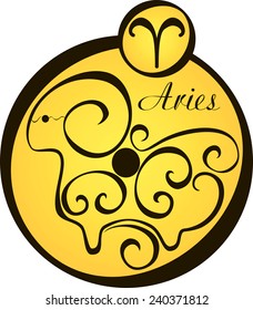stylized zodiac signs in a yellow circle - aries