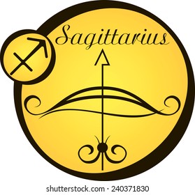 stylized zodiac signs in a yellow circle - sagittarius