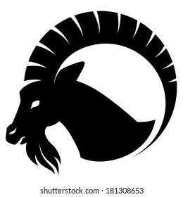 Stylizing Goat's head isolated on white. Black and white  illustration 