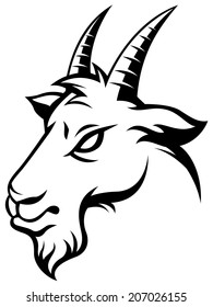 Stylizing Goat's head isolated on white. Black and white  illustration 