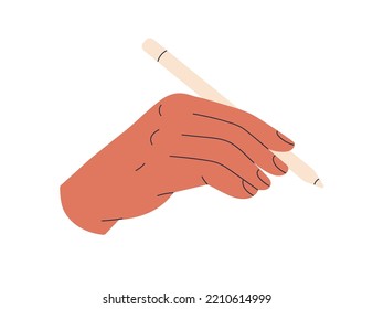 Stylus in artists hand for digital drawing on graphic tablet. Arm holding electronic painting tool, instrument. Modern illustrators supply. Flat vector illustration isolated on white background