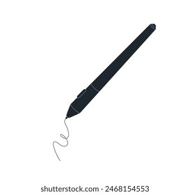 Stylus pen drawing. Black digital pencil tip creating line art. Designing, sketching with electronic stick. Professional creative process. Flat vector illustration isolated on white background