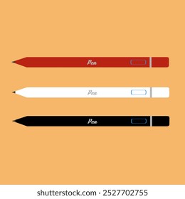 Stylus for tablet red, white and black colour. Flat vector illustraton.