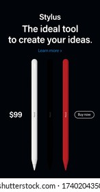 styluses set for advertising on social media stories. realistic and detailed pencils mockup isolated on black background. stock vector illustration