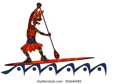 Stylyzed ethnic tribal stand up paddle boarder 