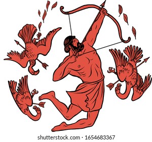 Stymphalian birds. 12 Labours of Hercules Heracles. Myths Of Ancient Greece illustration