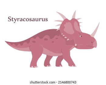 Styracosaurus with dangerous horns. Ancient lizard. Herbivore strong dinosaur of the Jurassic period. Vector cartoon illustration isolated on a white background