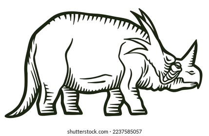 Styracosaurus dinosaur - hand drawn vector illustration - Out line