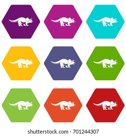 Styracosaurus icon set many color hexahedron isolated on white vector illustration