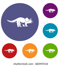 Styracosaurus icons set in flat circle red, blue and green color for web