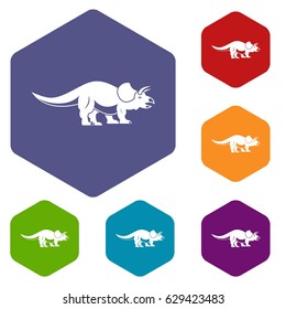 Styracosaurus icons set hexagon isolated vector illustration
