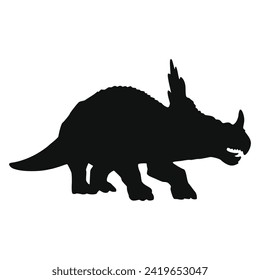 Styracosaurus silhouette. Dinosaur icon black drawing. Jurassic prehistoric animal of dinosaur.