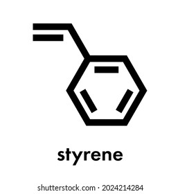 Styrene (ethenylbenzene, Vinylbenzene, Phenylethene) Polystyrene Building Block Molecule. Skeletal Formula.