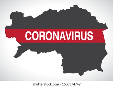Steirische ÖSTERREICH-Landkarte mit Coronavirus-Warngrafik