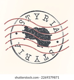 Styria, Austria Stamp Map Postal. Silhouette. Passport Round Design. Vector Icon. Design Retro Travel National Symbol.