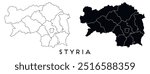 Styria map of regions districts vector black on white and outline