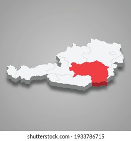 Styria region location within Austria 3d isometric map