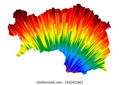 Styria (Republic of Austria, States of Austria) map is designed rainbow abstract colorful pattern, Styria map made of color explosion,
