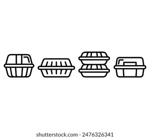 styrofoam meal box food icons symbol vector design simple line black white color illustration sets