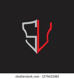 SU Abstract logo monogram with shield elements isolated on black background