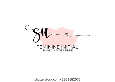 SU beauty monogram and elegant logo design handwriting logo of initial signature, wedding, fashion, floral and botanical with creative template.