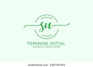 SU beauty monogram and elegant logo design handwriting logo of initial signature, wedding, fashion, floral and botanical with creative template.