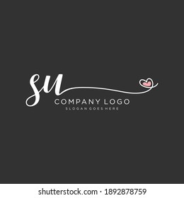 SU Beauty vector initial logo, handwriting logo of initial signature, wedding, fashion, jewelry, boutique, floral and botanical with creative template for any company or business.