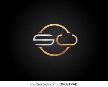 SU circle Shape Letter logo Design in silver gold color
