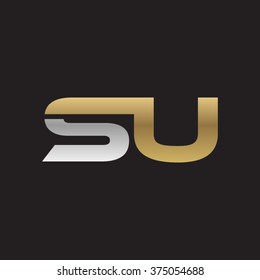 SU company linked letter logo golden silver black background