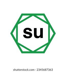 SU company monogram with green diamond. SU icon.