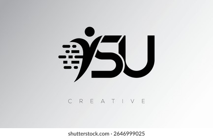 SU Creative Digital Monogram Logo - Design de marca de letra futurista apresentando forma humana, movimento de pixel e estilo técnico mínimo para identidade de marca inovadora
