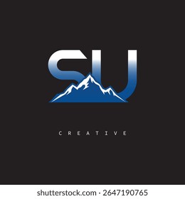 SU Creative Mountain Logo Negrito Gradiente Letra marca Branding Design para marcas de negócios ao ar livre
