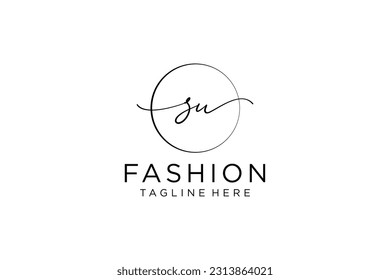 SU Feminine logo beauty monogram and elegant logo design, handwriting logo of initial signature, wedding, fashion, floral and botanical with creative template.