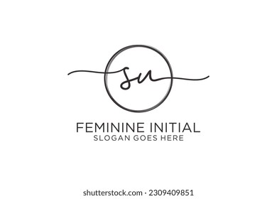 SU handwriting logo with circle template vector logo of initial signature, wedding, fashion, floral and botanical with creative template.